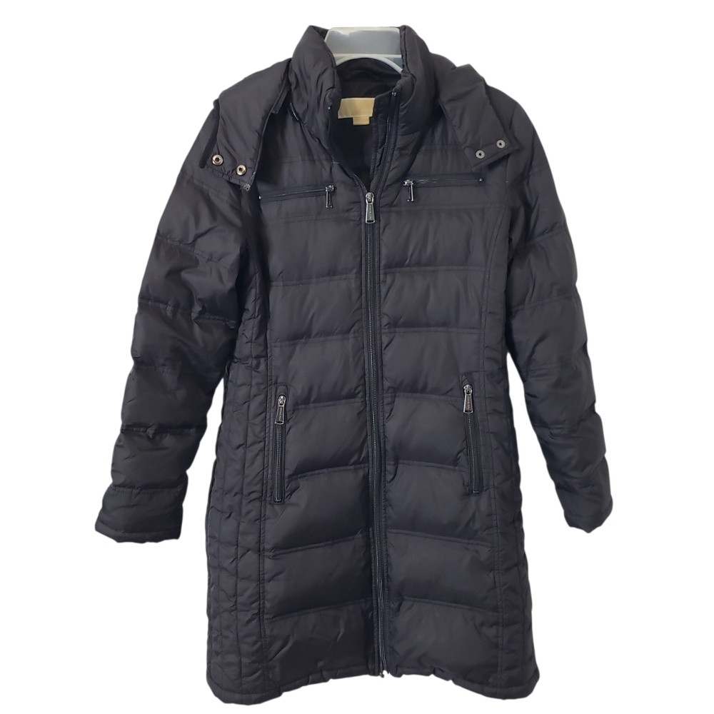 Michael‎ Kors Puffer Jacket Long Hooded Down Fill Coat Y2K Women's Size S Black